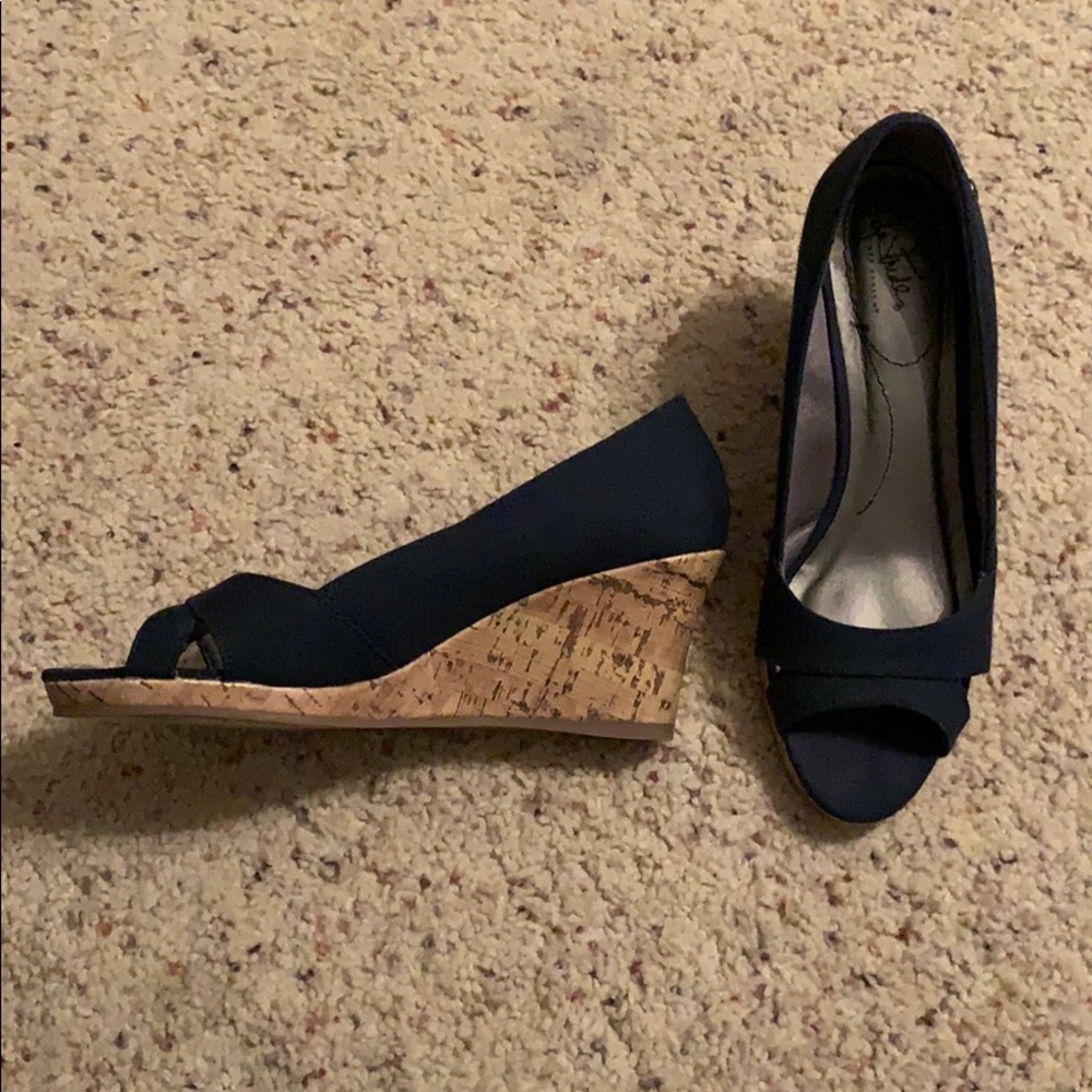 Navy Blue and Cork Wedge Heels size 8 Women’s